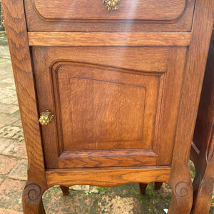 Antique Oak Pedestals with Marble Tops