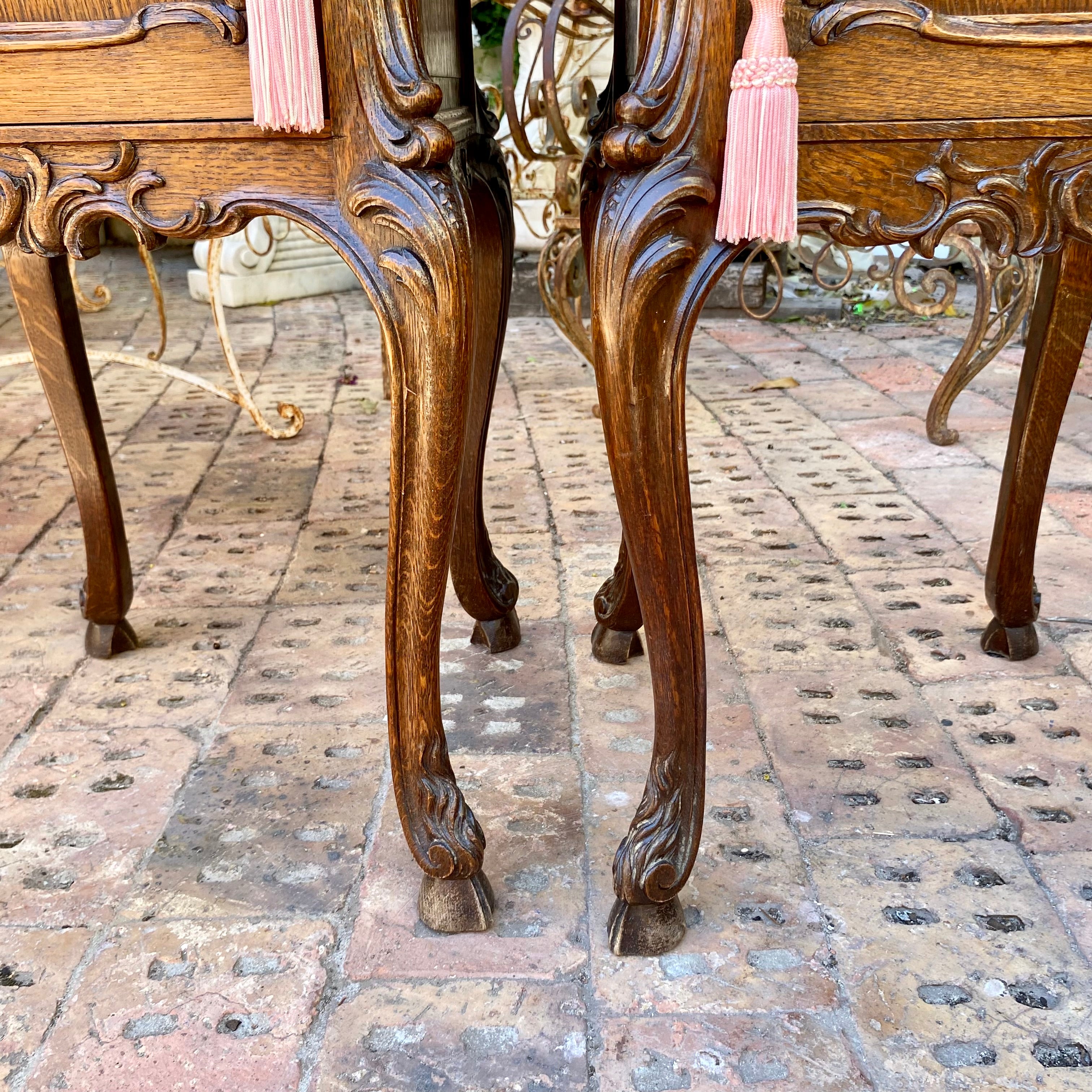 Pair of Art Nouveau Oak Bedside Pedestals with Marble Top