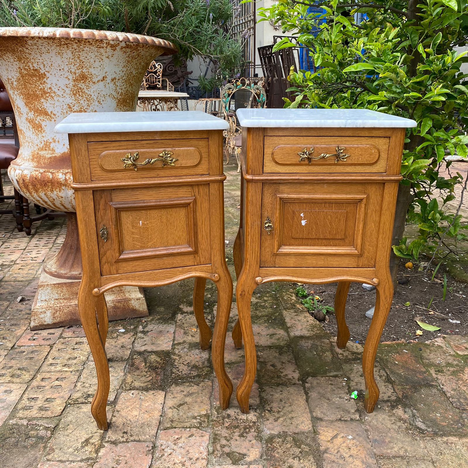 Antique Oak Beside Pedestal