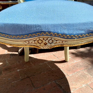 Pair of Cream and Gilt Salon Chairs with Ocean Blue Upholstrey