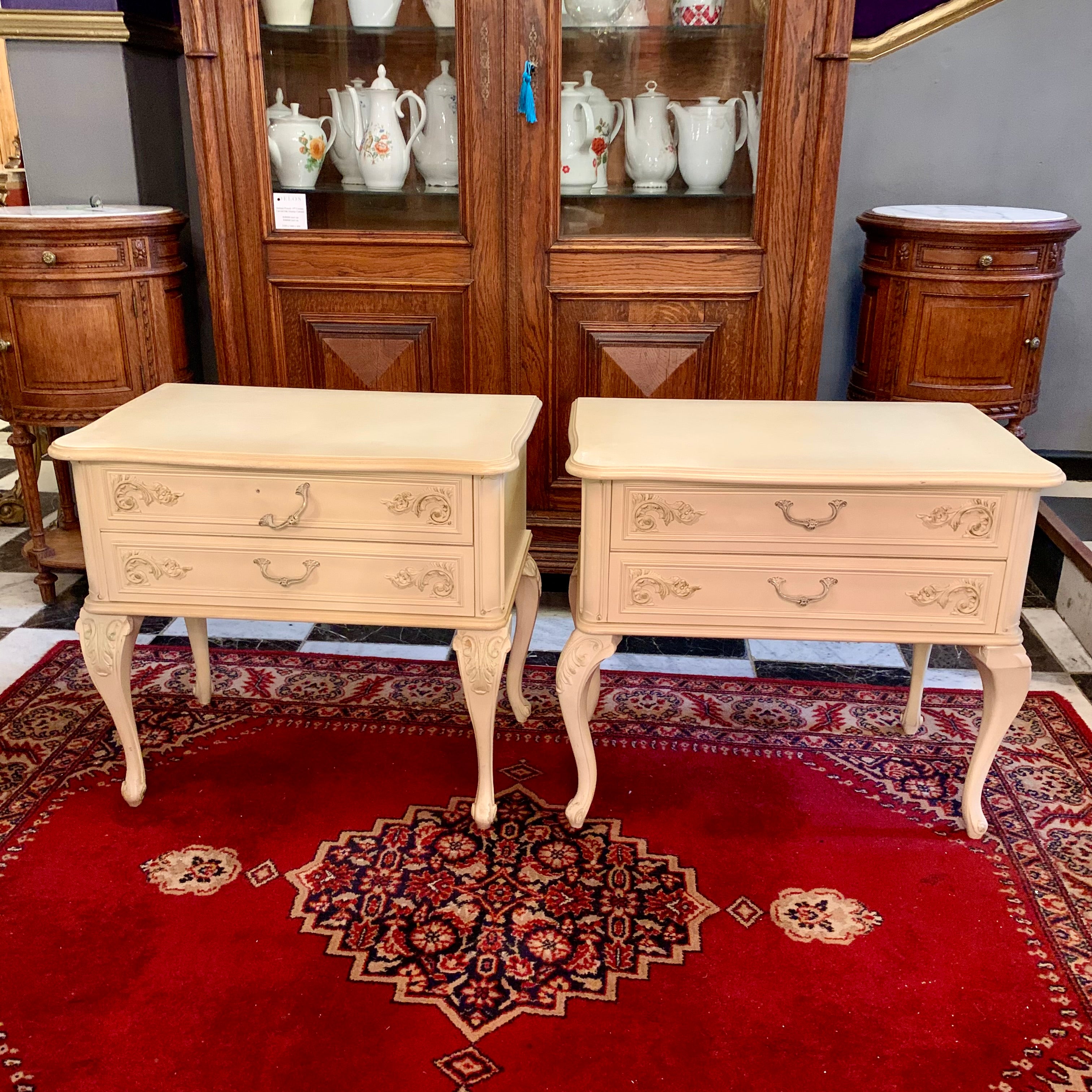 Sizable Vintage French Cream Bedside Pedestals