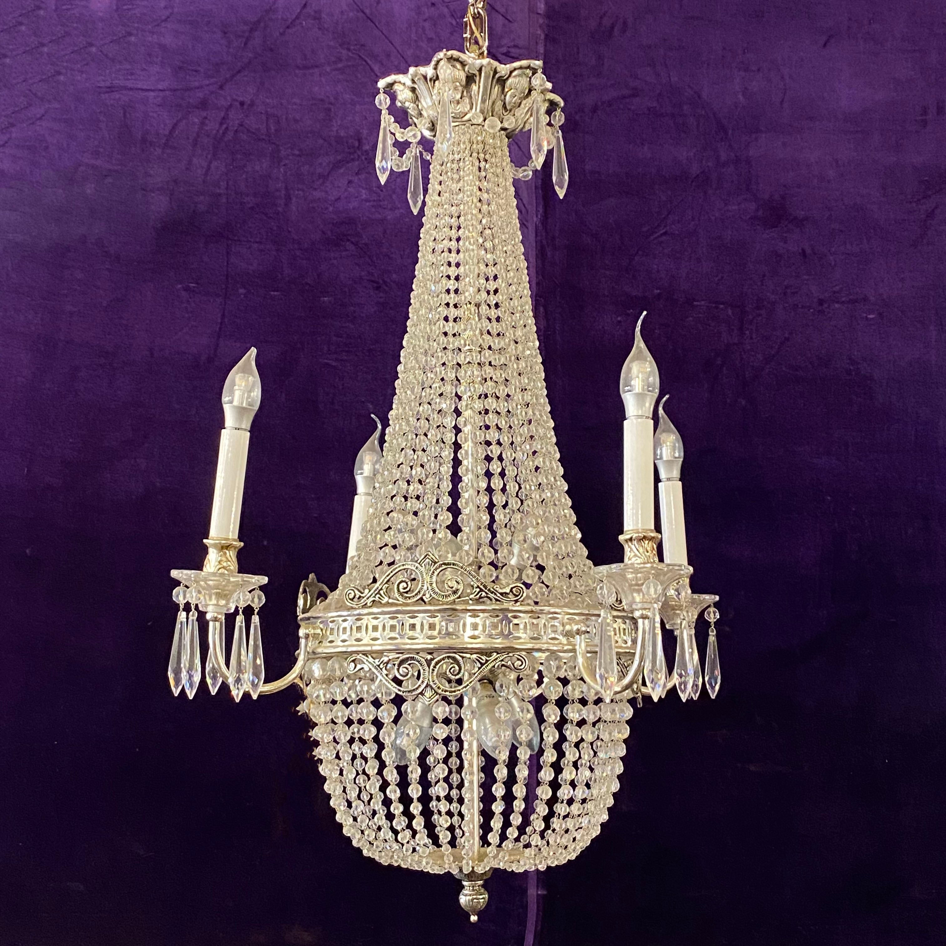 Nickel Plated Crystal Neoclassical Chandelier