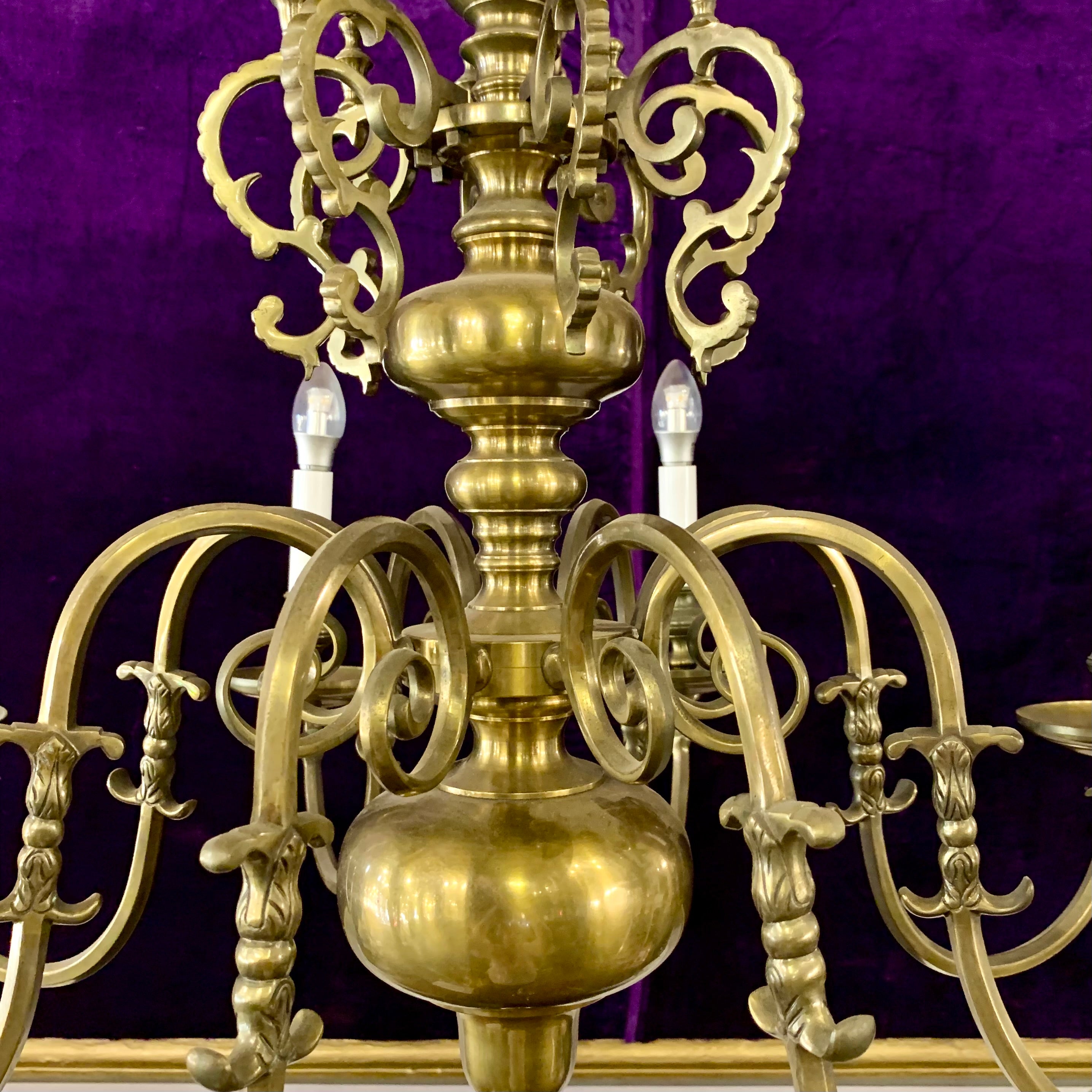 Antique Aged Ornate Brass Flemish Chandelier