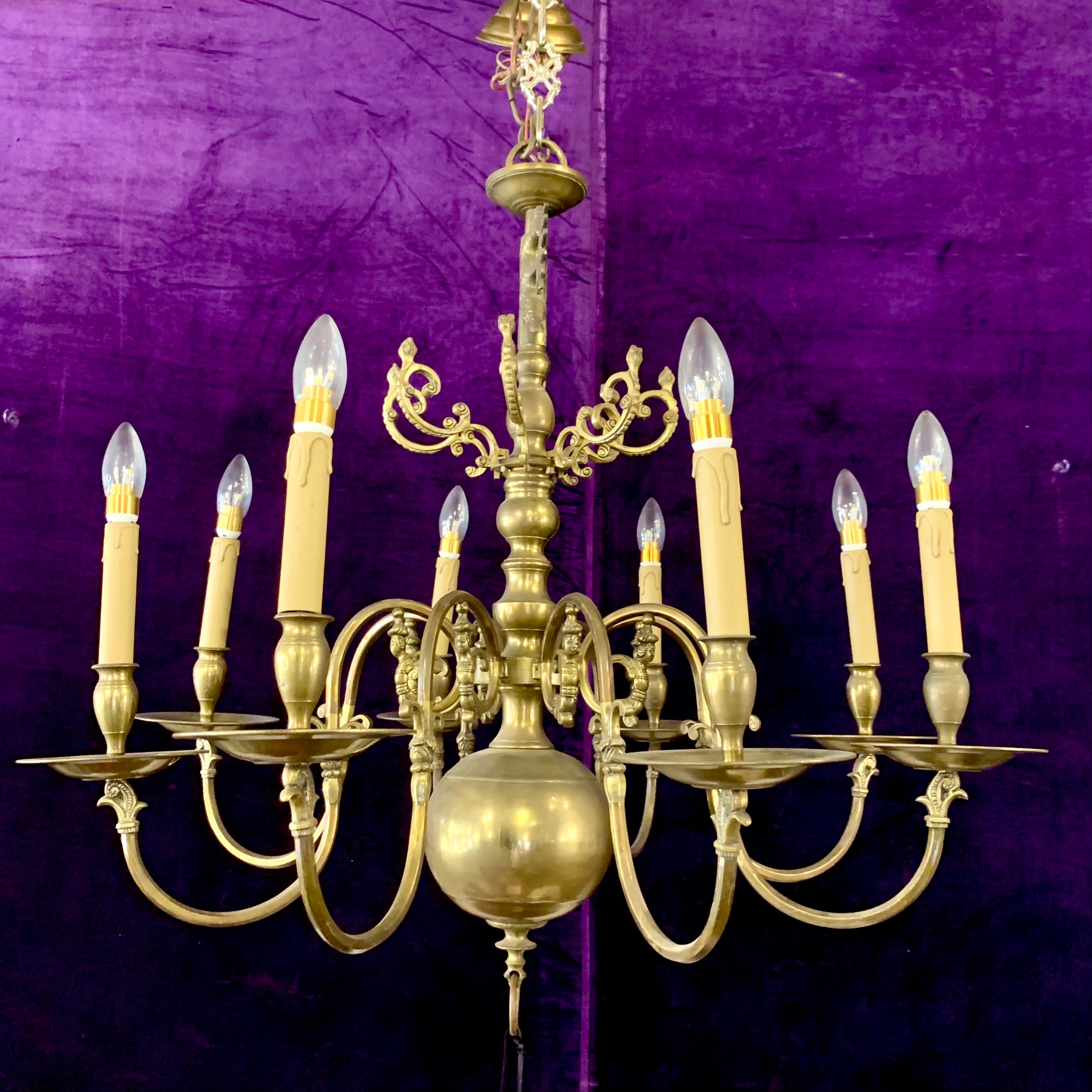 Grand Antique Brass  Flemish Chandelier - SOLD