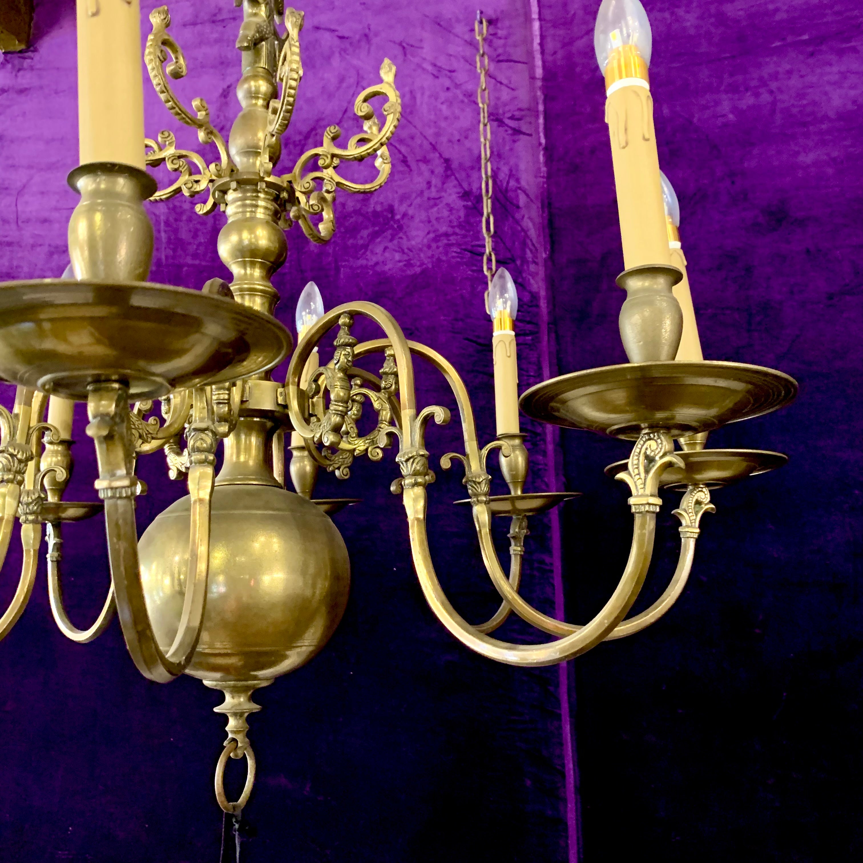 Grand Antique Brass  Flemish Chandelier - SOLD