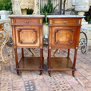 Empire Era Oak Bedside Pedestals with Marble Top - SOLD