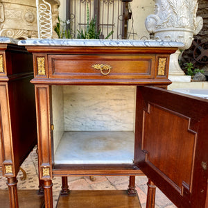 Empire Era Oak Bedside Pedestals with Marble Top - SOLD