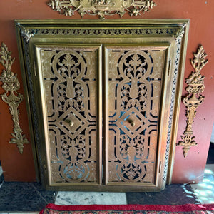 French Enamelled Metal Fireplace Surround with Brass Mounts, c. 1900