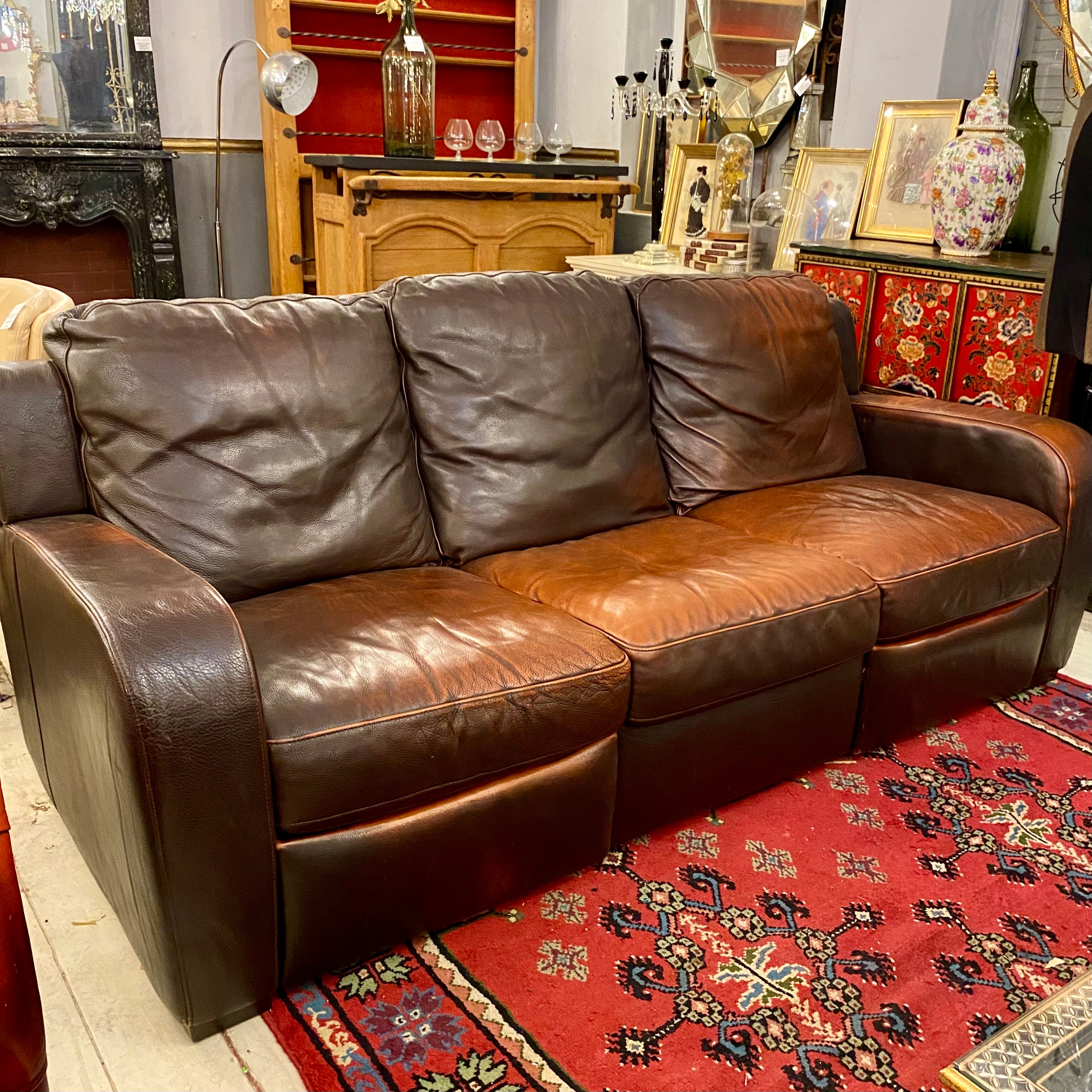 Stunning Art Deco Deep Chocolate Leather Sofas