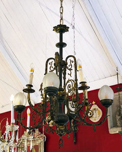 Antique Gilt Brass Gasolier Chandelier