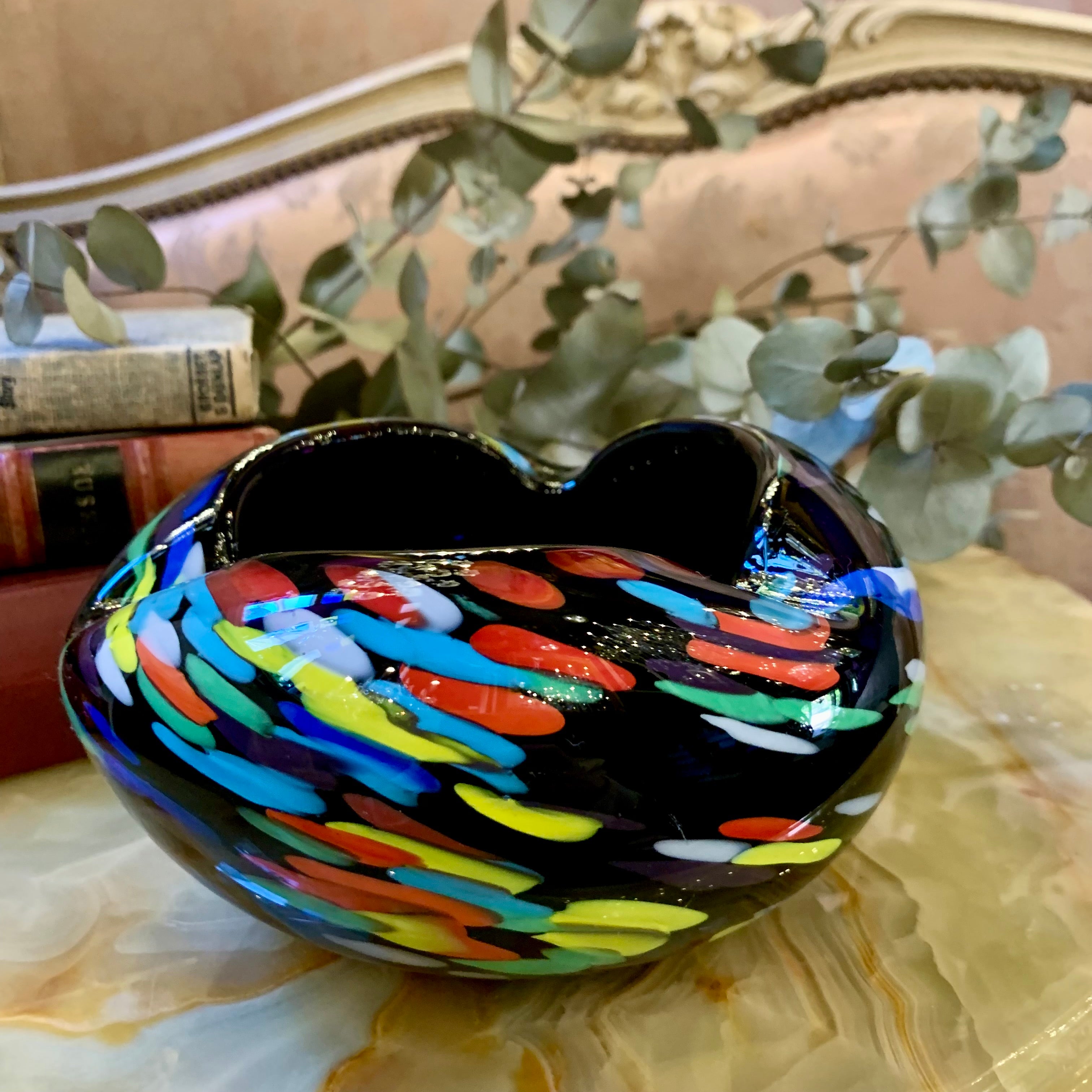 Black Murano Ashtray with Confetti Strokes