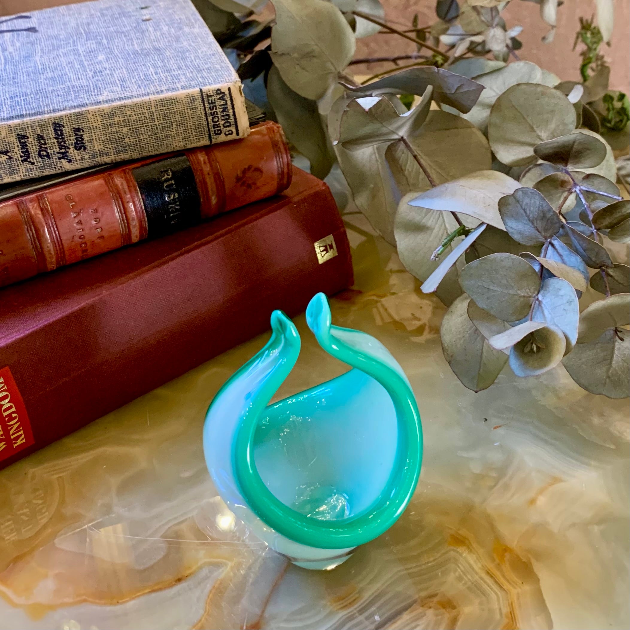 Petite and Sweet Turquoise Murano Basket