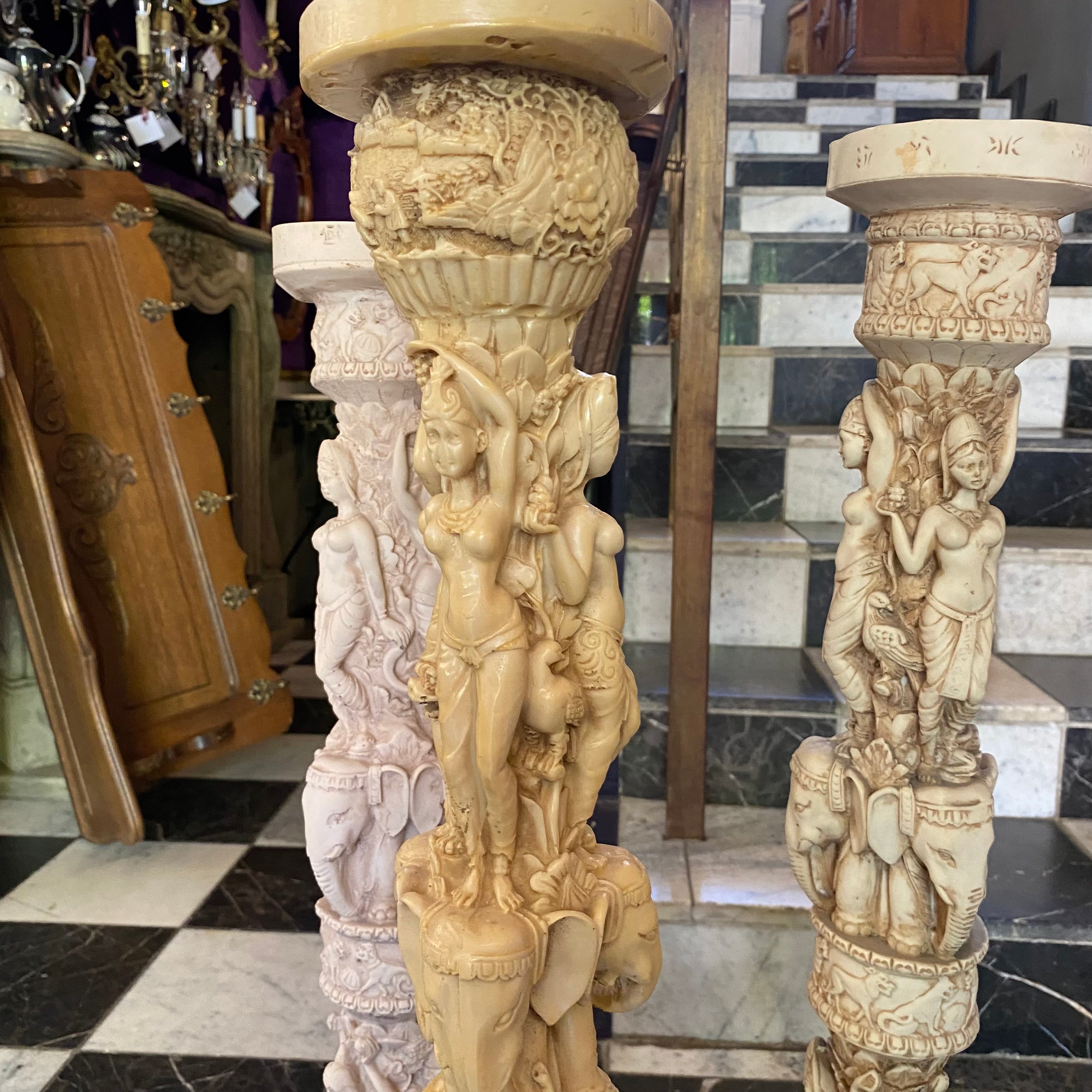 Antique Asian Style Hand Carved Pillars - SOLD
