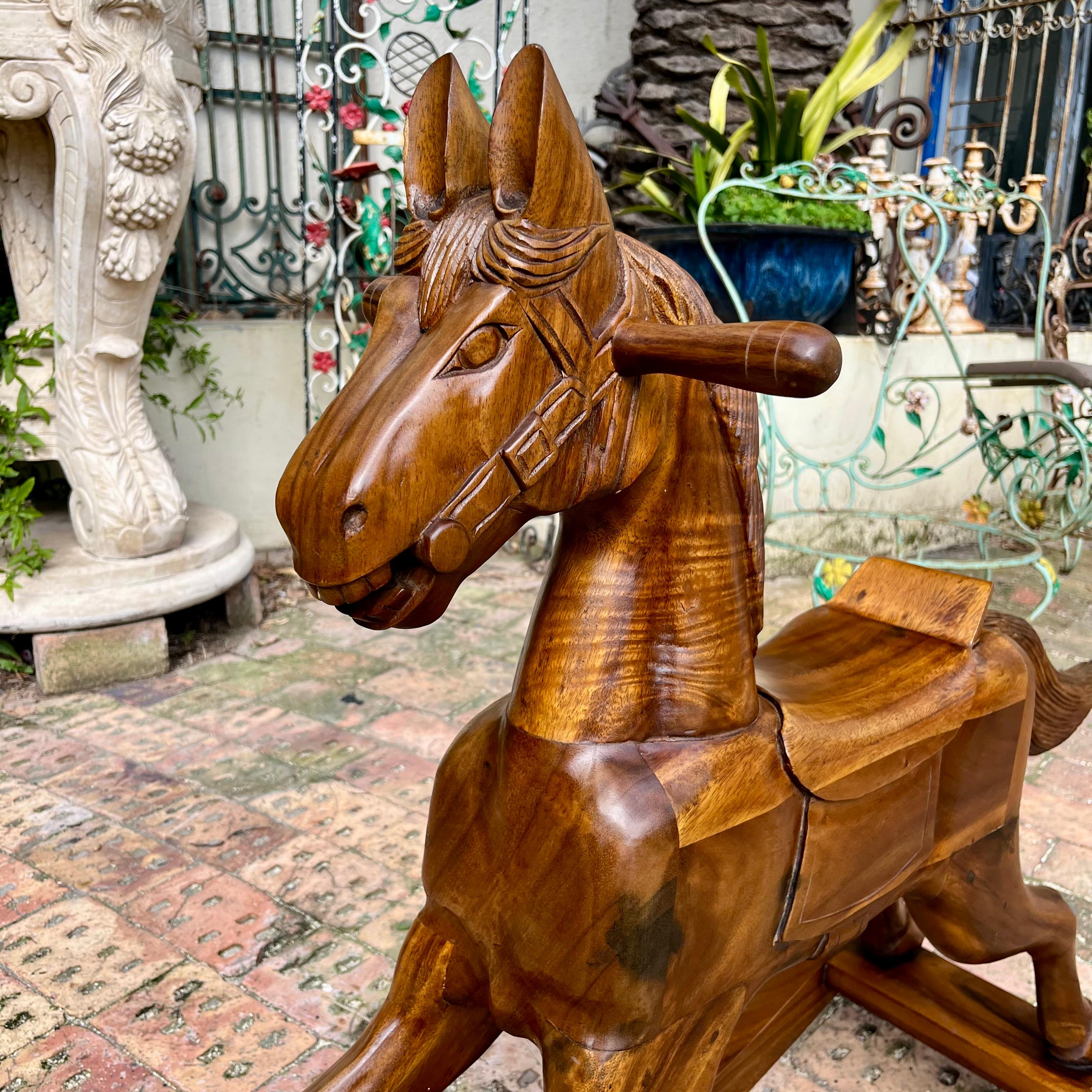 Hand Carved White Cedarwood Rocking Horse - SOLD