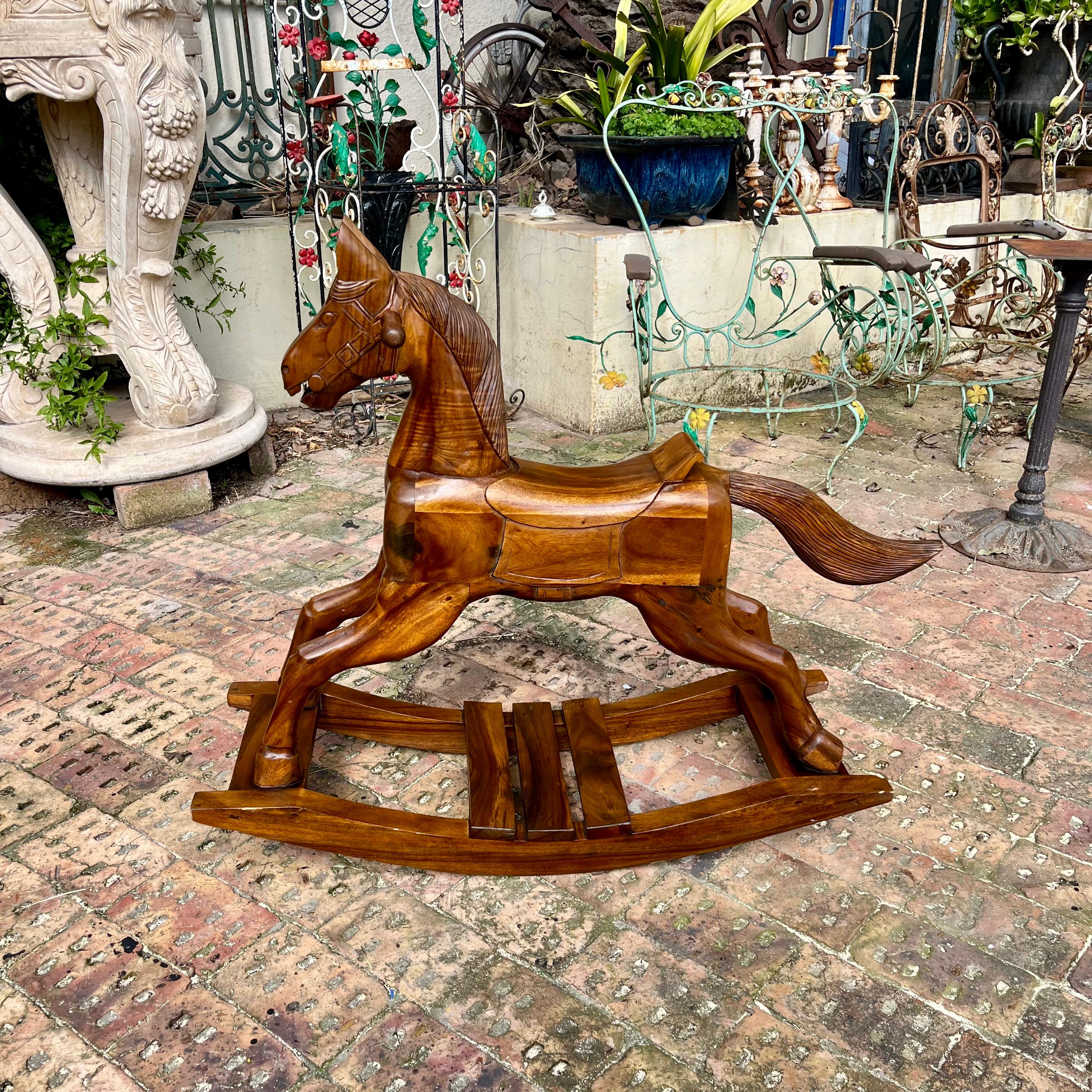 Hand Carved White Cedarwood Rocking Horse - SOLD