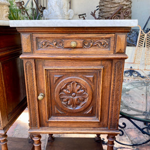 Art Nouveau Oak Bedside Pedestals with Marble Top