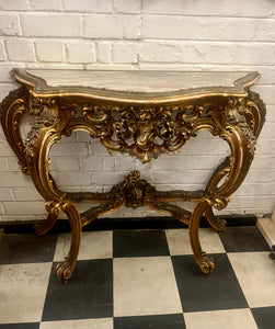 Beautiffuly Carved Gilt Console with Mottled Marble Top - SOLD