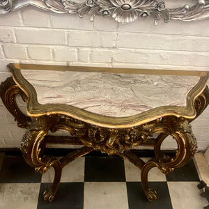 Beautiffuly Carved Gilt Console with Mottled Marble Top - SOLD