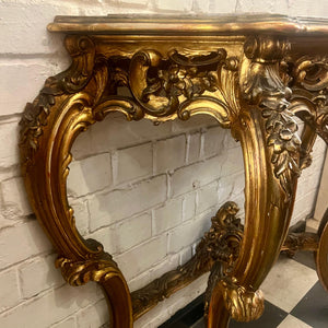 Beautiffuly Carved Gilt Console with Mottled Marble Top - SOLD