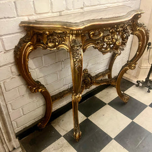 Beautiffuly Carved Gilt Console with Mottled Marble Top - SOLD