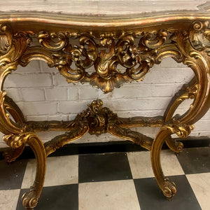 Beautiffuly Carved Gilt Console with Mottled Marble Top - SOLD