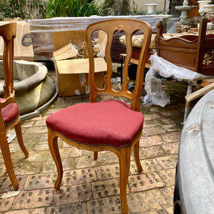 Set of 8 Antique Oak Dining Chairs in Red