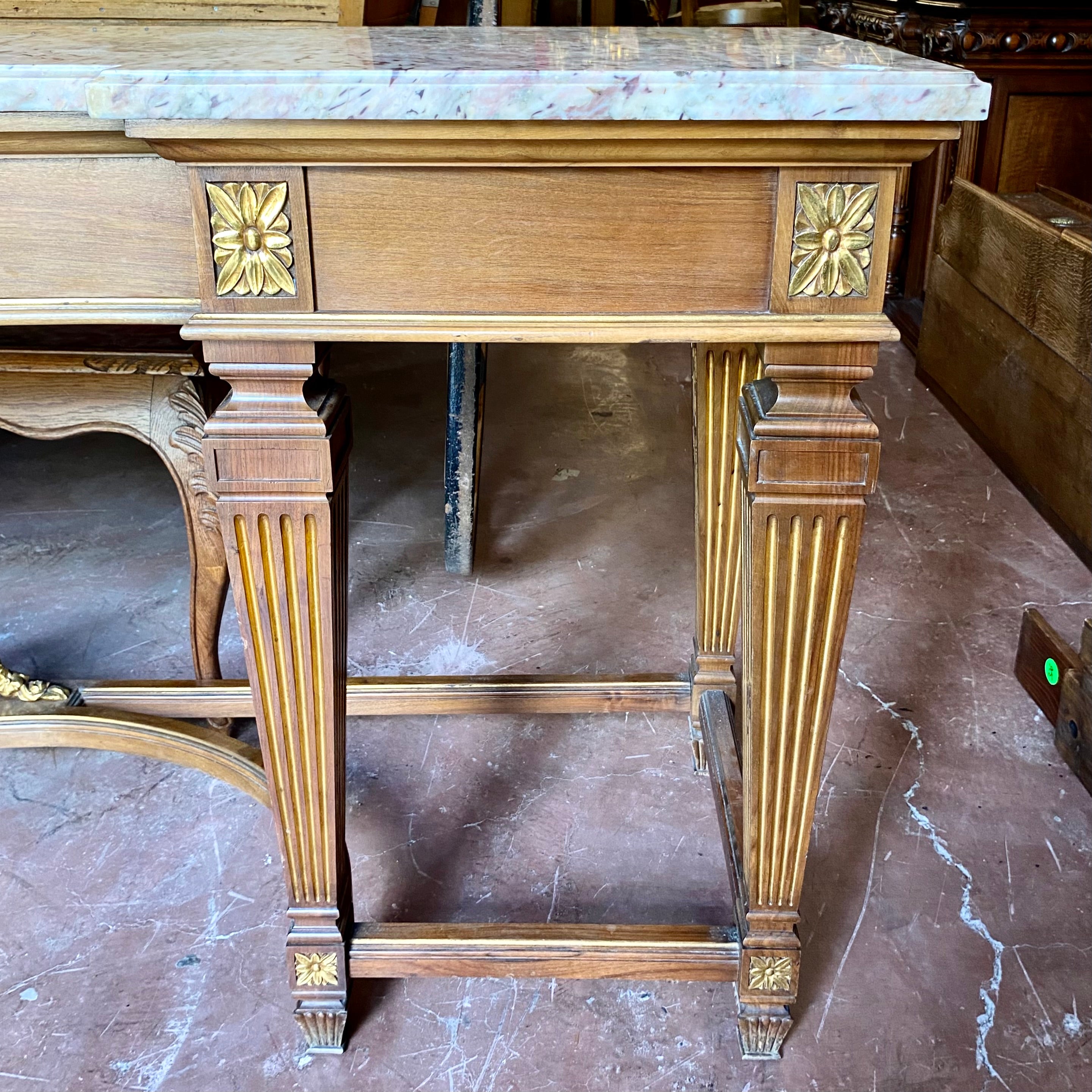 Impressive Antique Oak and Marble Top Server with Brass Detailing