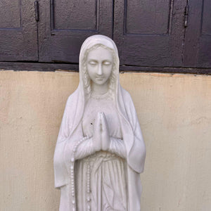 Hand-Carved White Marble Statue of Mary, 95cm