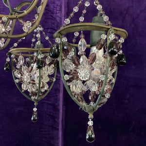 Charming Wrought Iron Chandelier with Purple Venetian Glass Crystals