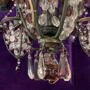 Charming Wrought Iron Chandelier with Purple Venetian Glass Crystals