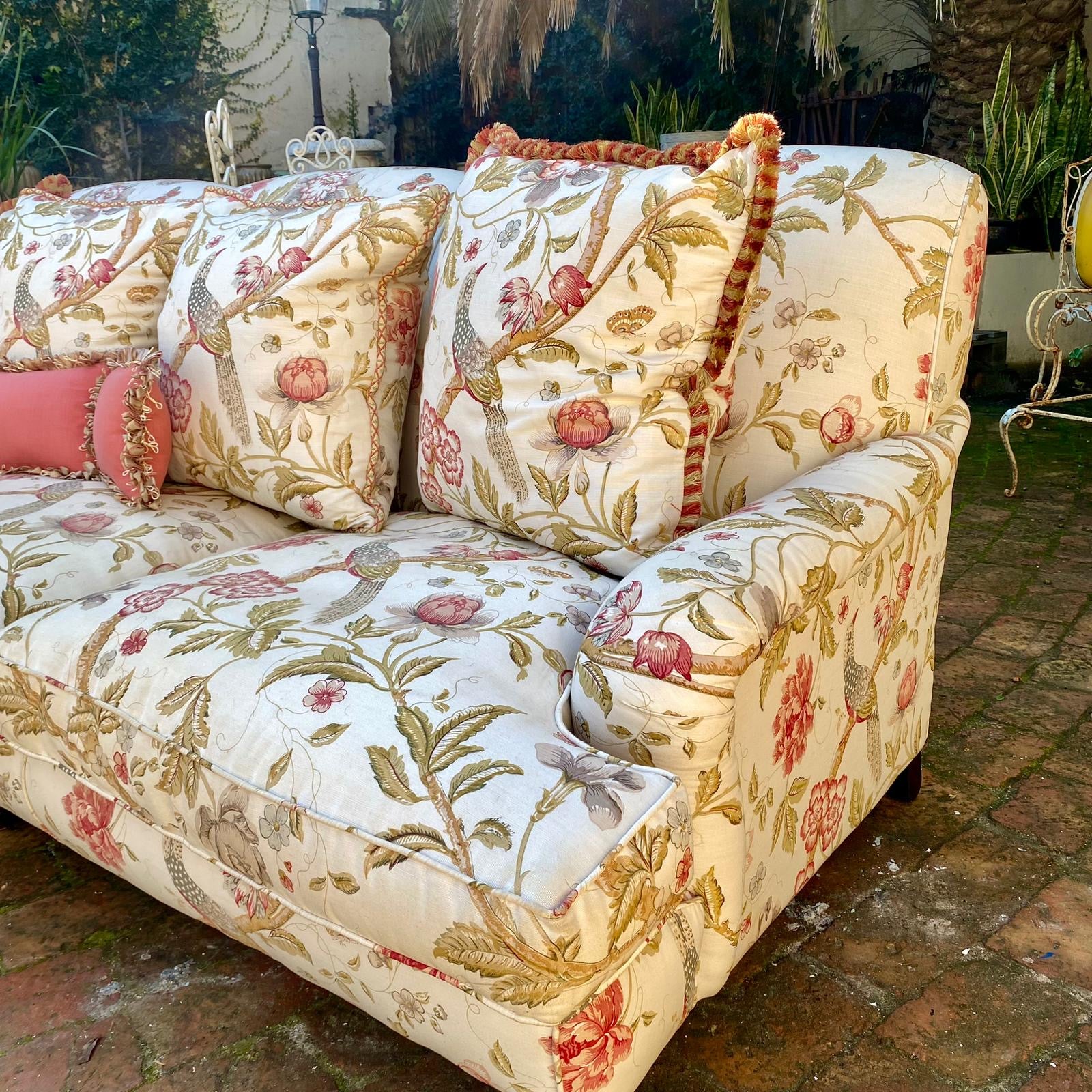 Vintage Upholstered Sofa with Feather Cushions