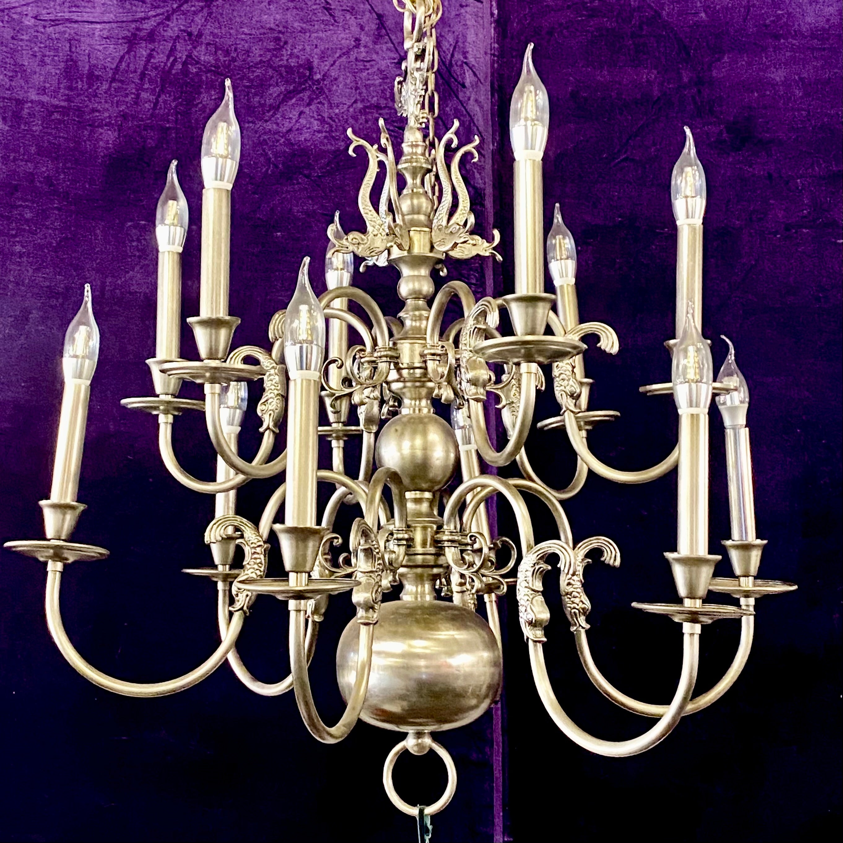 Impressive Double Tier Antique Flemish Chandelier in Aged Nickel Finish - SOLD