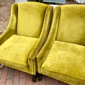 Vintage Pair of Velvet Armchairs with Barley Twist Detailing