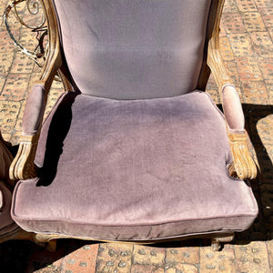 Pair of Lavender Velvet Louis XV Style Armchairs