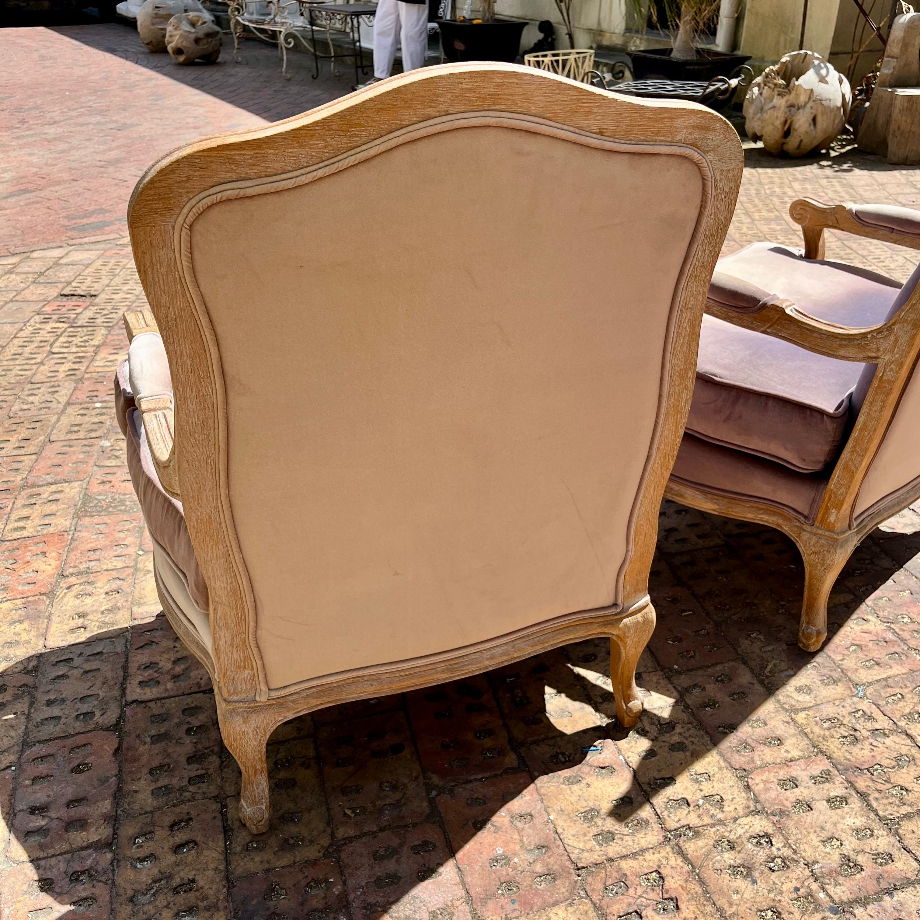 Pair of Lavender Velvet Louis XV Style Armchairs