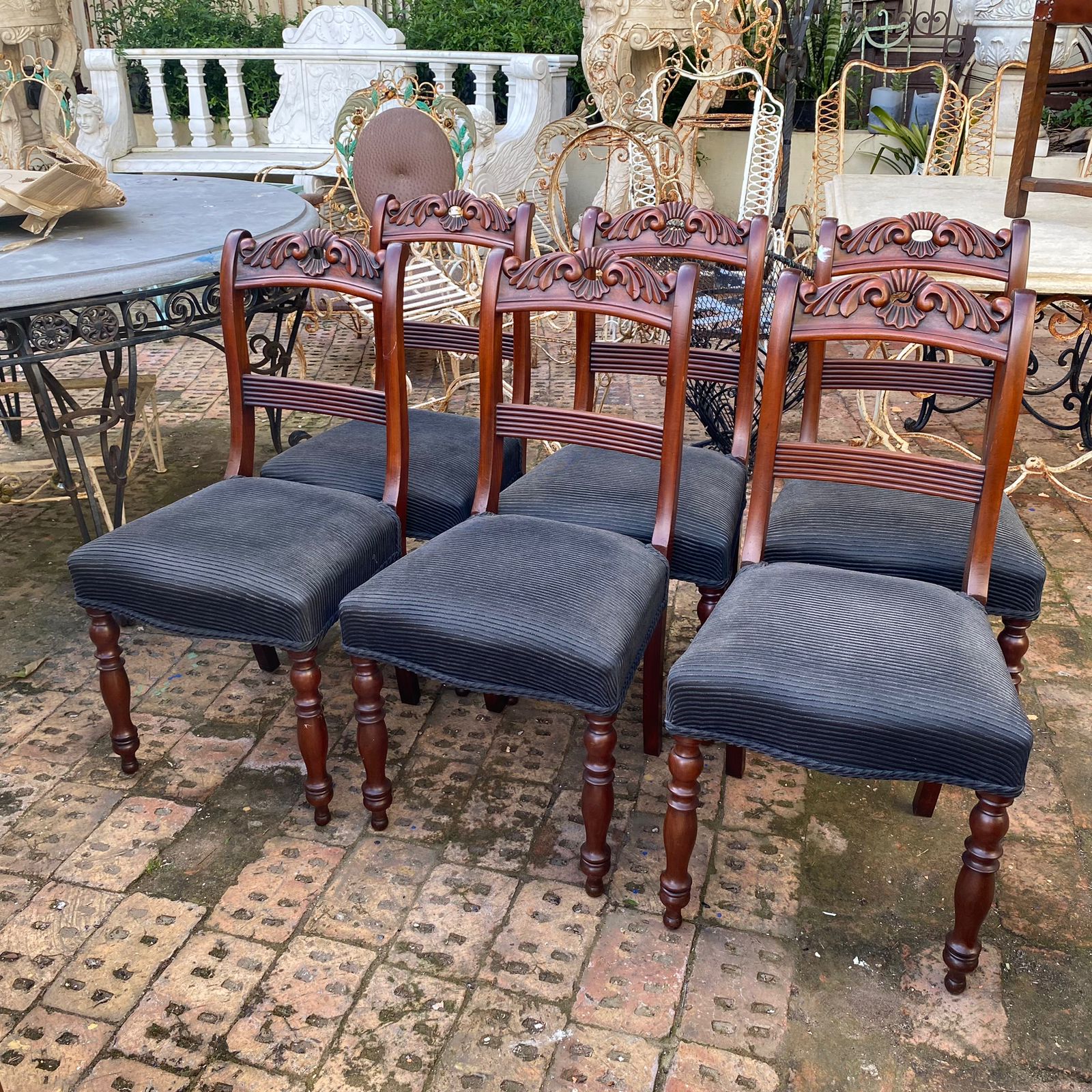 Set of Six Antique Carved Mahogany Dining Chairs