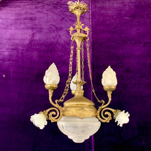 Gorgeous Gilt Empire Chandelier with Original Etched Glass - SOLD