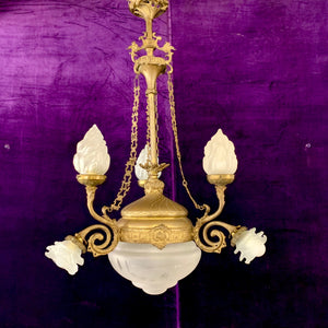 Gorgeous Gilt Empire Chandelier with Original Etched Glass - SOLD