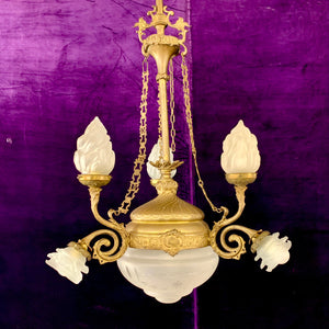 Gorgeous Gilt Empire Chandelier with Original Etched Glass - SOLD