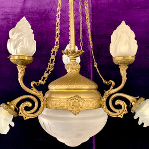 Gorgeous Gilt Empire Chandelier with Original Etched Glass - SOLD