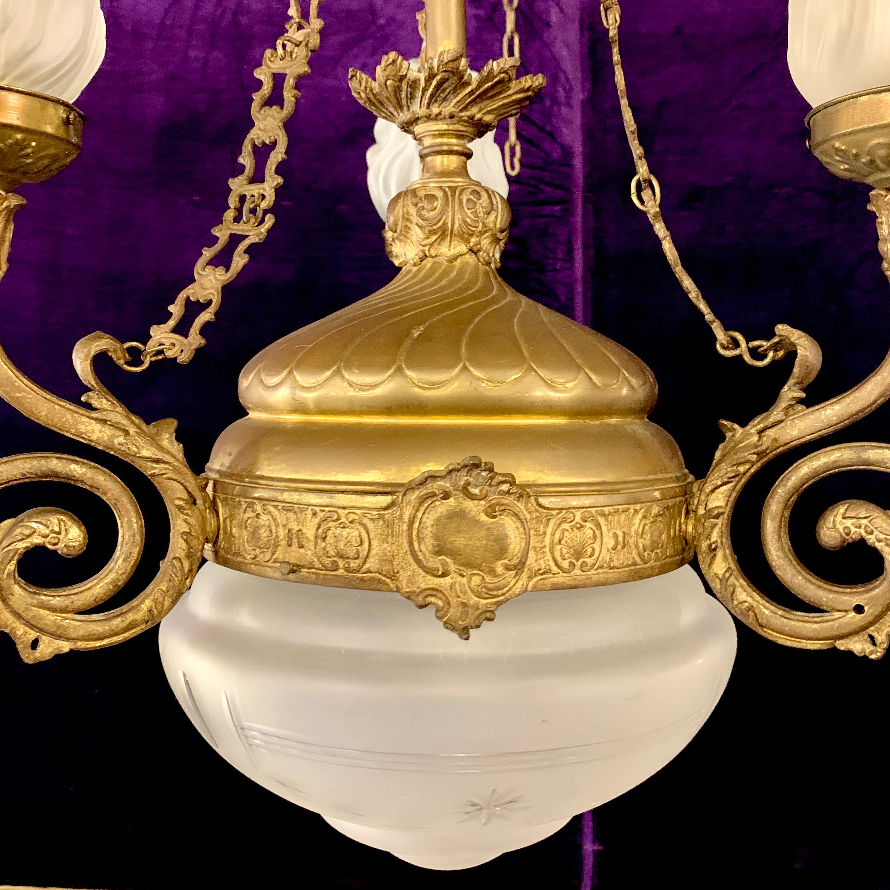 Gorgeous Gilt Empire Chandelier with Original Etched Glass - SOLD