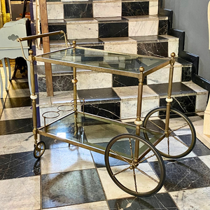 Brass Drinks Trolley with Marble Accent - SOLD