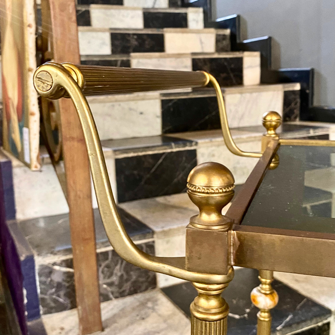 Brass Drinks Trolley with Marble Accent - SOLD