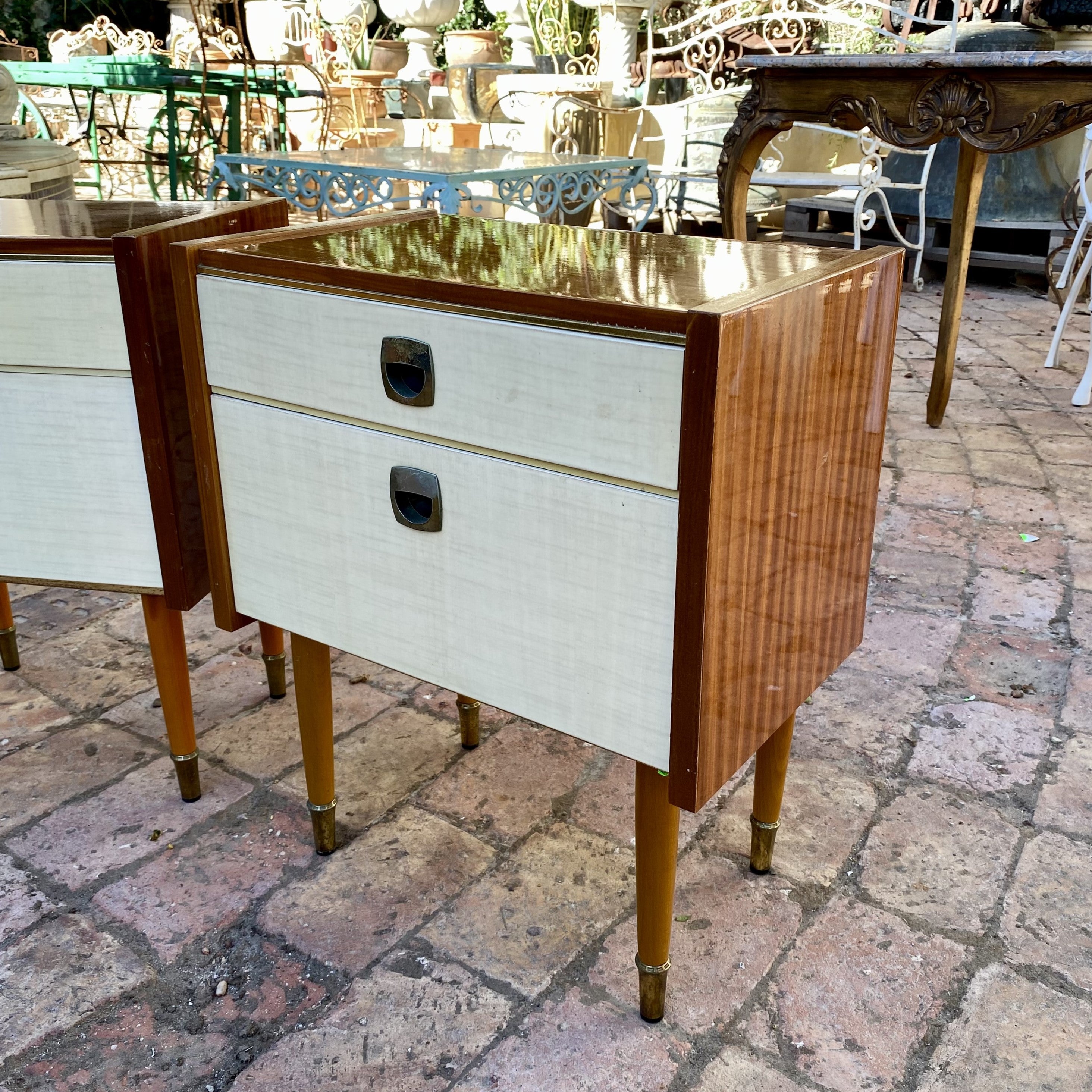 Pair of Mid-Century Bedside Tables with Brass Accents