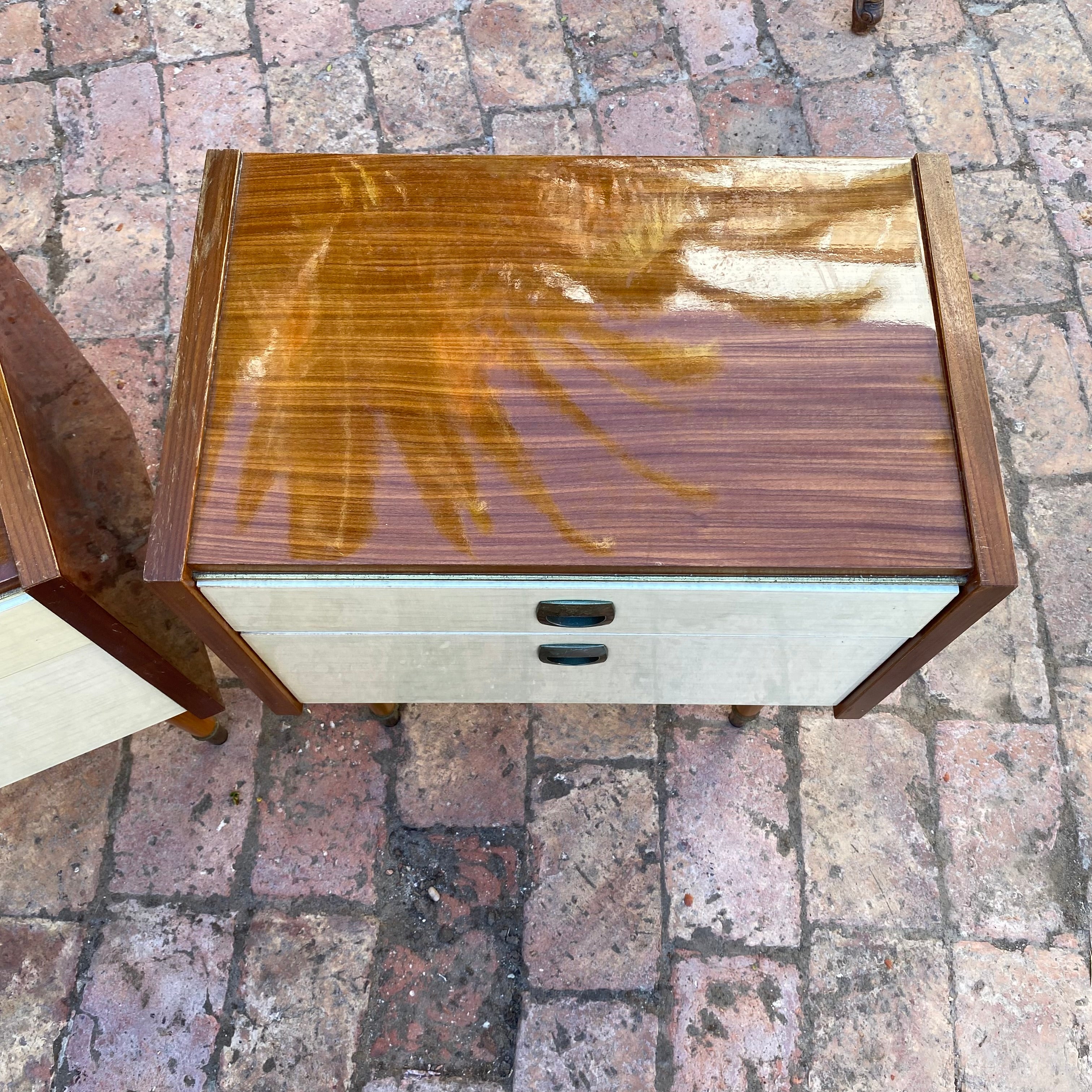 Pair of Mid-Century Bedside Tables with Brass Accents