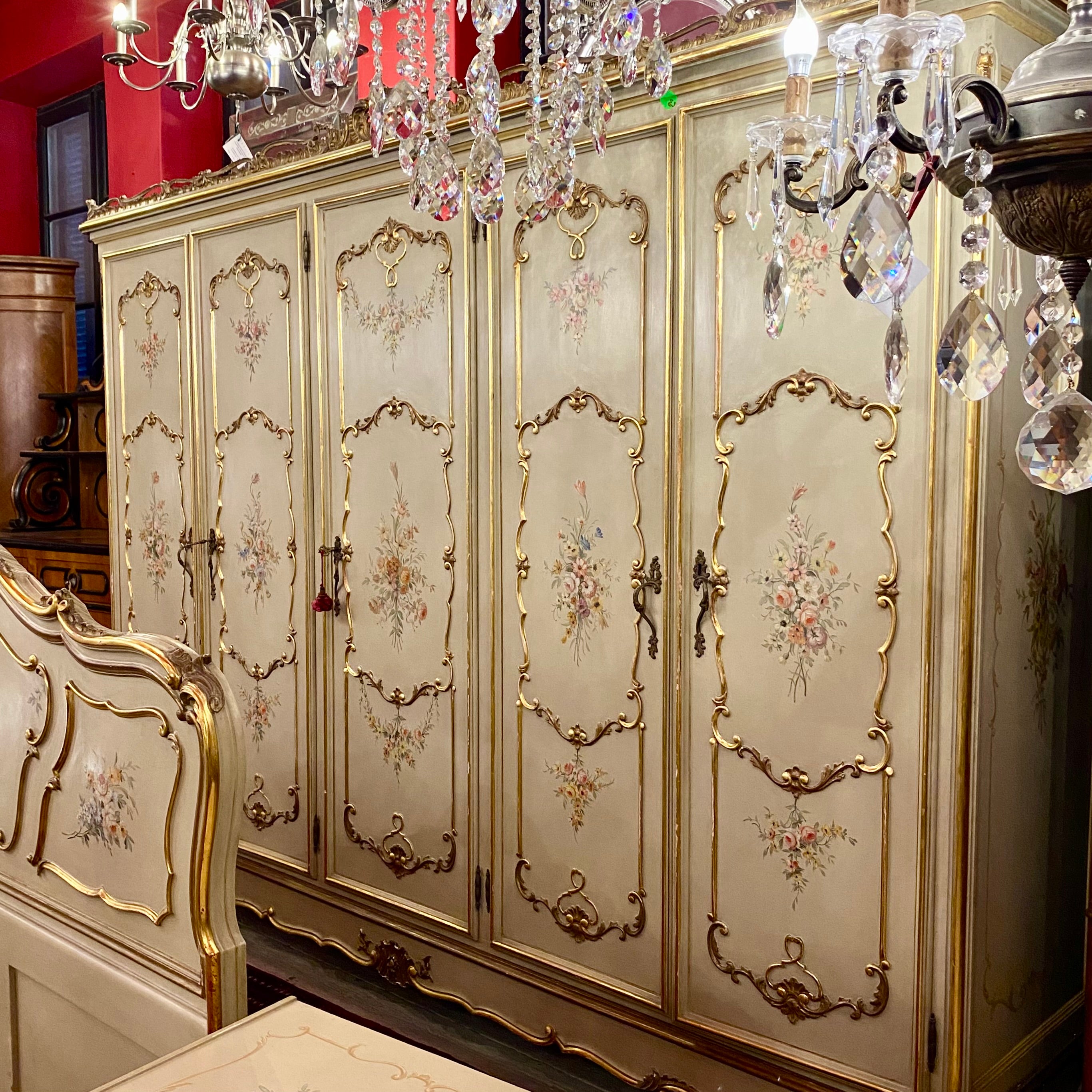 Antique Hand Painted & Gilt Italian Bedroom Set