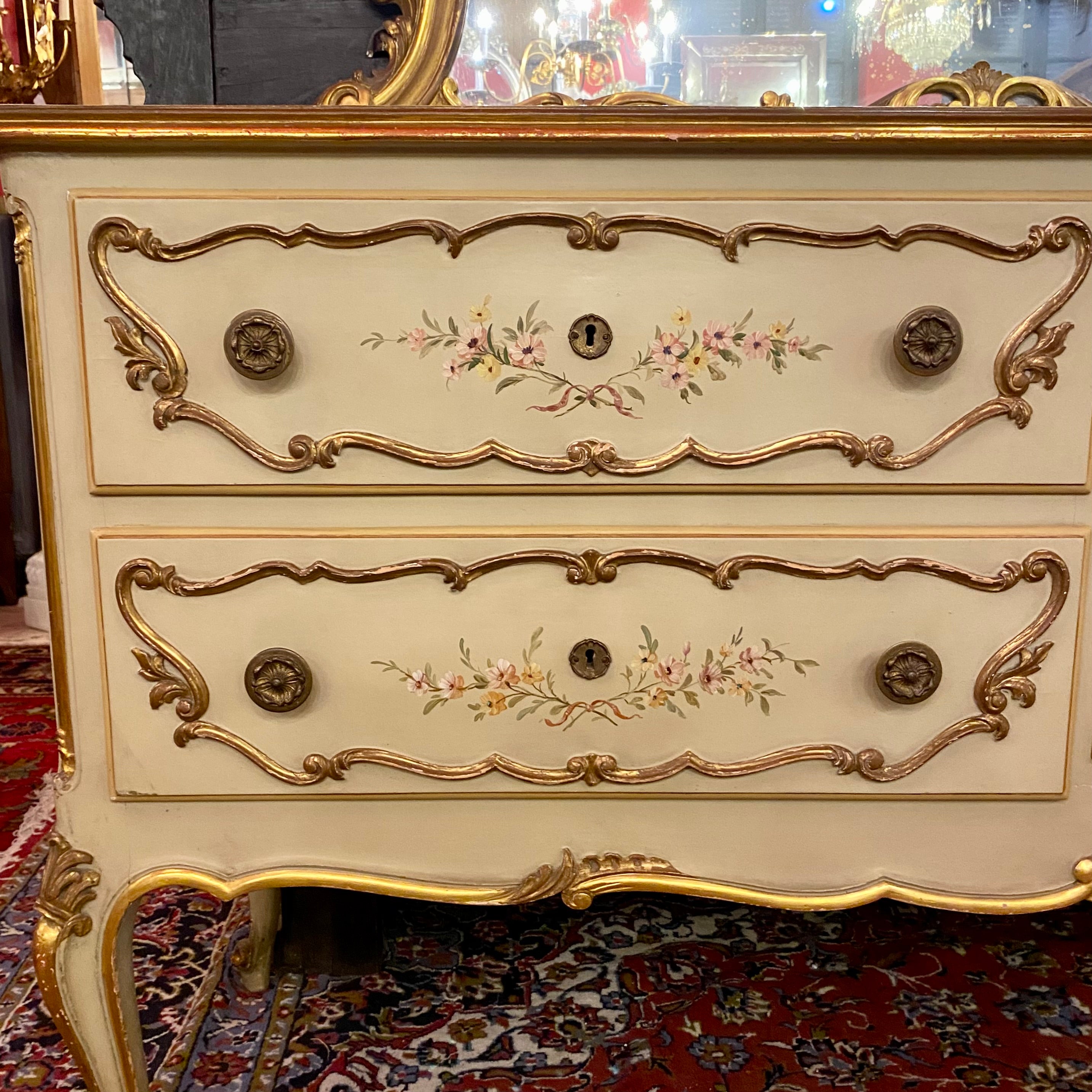 Antique Hand Painted & Gilt Italian Bedroom Set