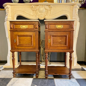 Antique French Oak Bedside Pedestal with White Marble - SOLD