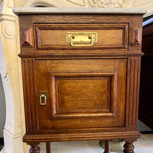 Antique French Oak Bedside Pedestal with White Marble - SOLD