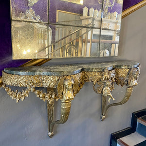 Antique Brass Console with Green Marble Top